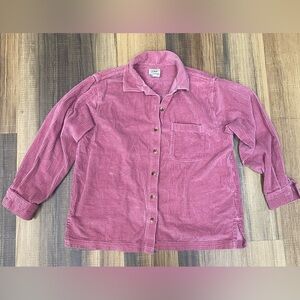 LL Bean Shirt Jacket Womens Petite Medium Salmon Pink Corduroy Button Up Pocket